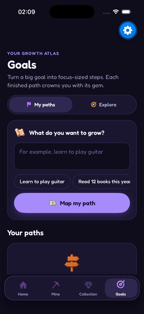 Goals screen: turn a goal into steps
